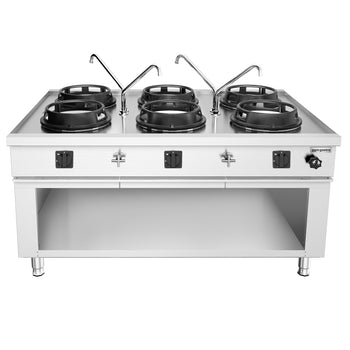 Gazlı Wok Ocak - 90 kW - 6 Brülör - 4 Musluk Dahil
