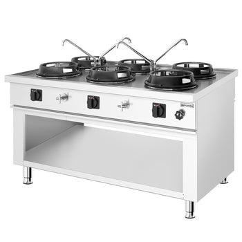 Gazlı Wok Ocak - 90 kW - 6 Brülör - 4 Musluk Dahil