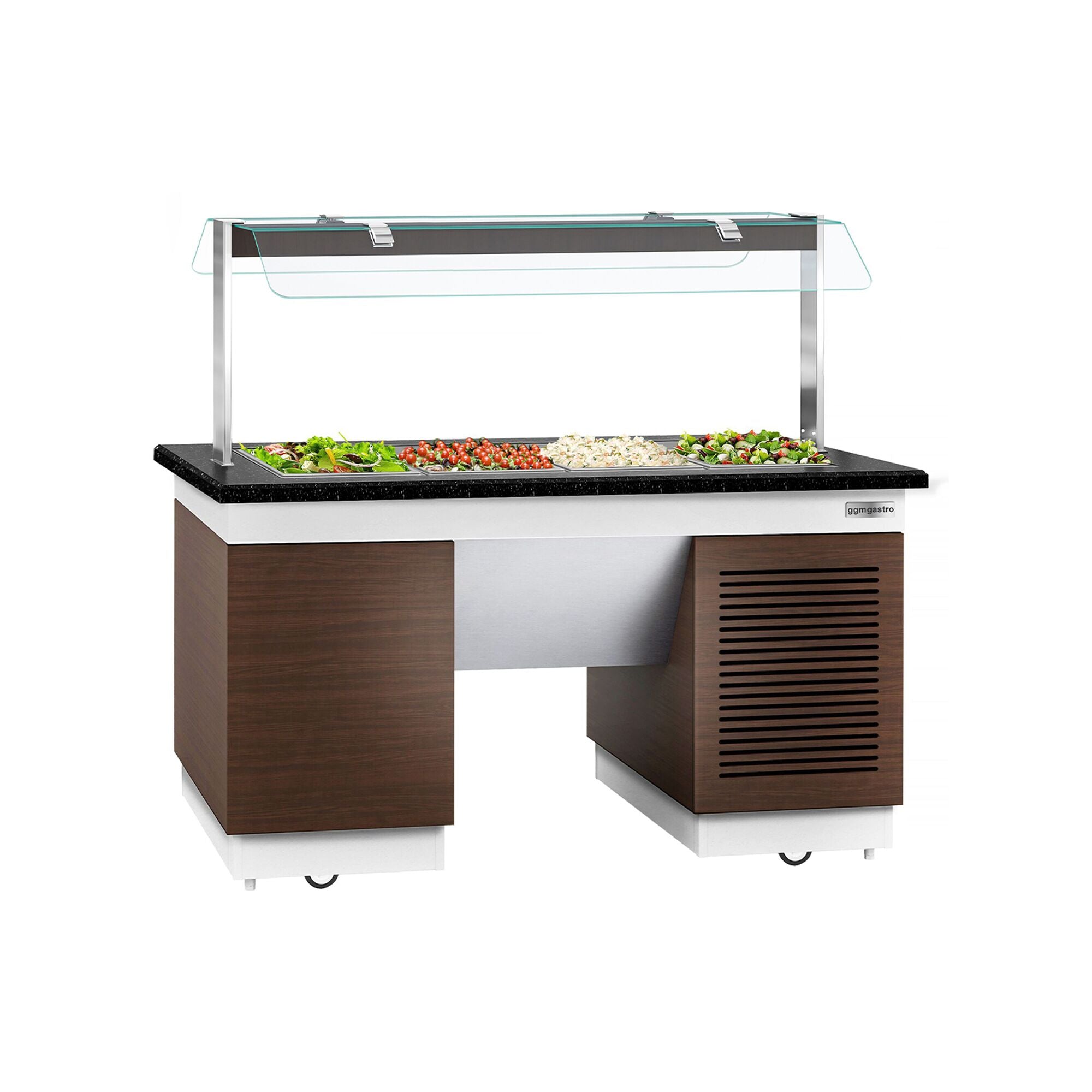 Soğuk Açık Büfe Tezgahı DUBLIN -1600mm - Soğuk Havuzlu & Tekerlekli- 4x GN 1/1 için