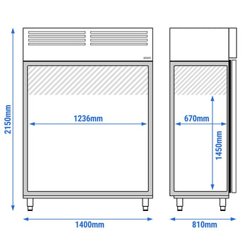 Buzdolabı Paslanmaz Çelik - GN 2/1 - 1400 Litre - 2 Kapılı
