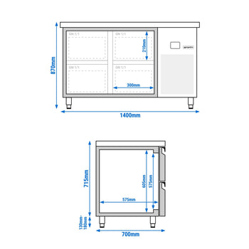 Soğutmalı tezgah PREMIUM - 1400x700mm - 4 çekmeceli - dijital termostat