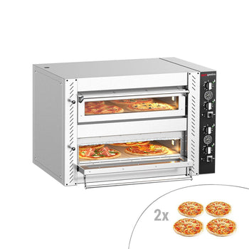 Elektrikli Pizza Fırını - Taş Tabanlı - 30 cm x 4+4 Pizza Kapasiteli - 380V - Manuel