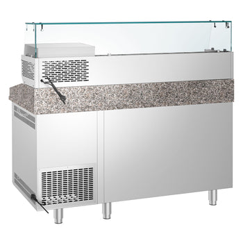 Pizza Hazırlık Tezgahı   - 1600x800mm - 2 Kapılı & 3 Çekmeceli - Soğutmalı Vitrin Dahil - 6x GN 1/3