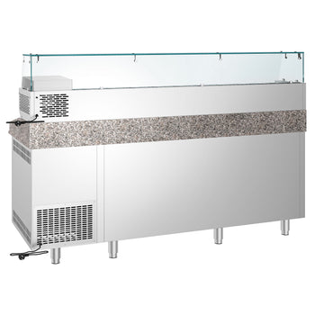 Pizza Hazırlık Tezgahı   - 2150x800mm - 3 Kapılı & 3 Çekmeceli - Soğutmalı Vitrin Dahil - 10x GN 1/3