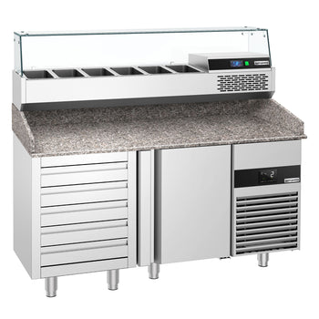 Pizza Hazırlık Tezgahı - 1 Kapılı, Çekmeceli ve 5 x GN 1/3 Kaplar İçin - Soğutmalı Vitrin