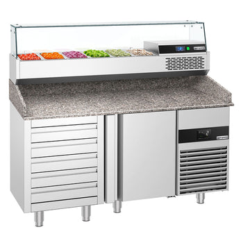 Pizza Hazırlık Tezgahı - 1 Kapılı, Çekmeceli ve 5 x GN 1/3 Kaplar İçin - Soğutmalı Vitrin