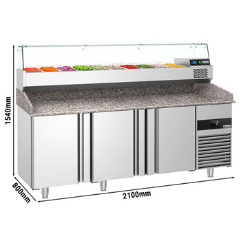 Pizza Hazırlık Tezgahı   - 2100x800mm - 3 Kapılı - Soğutmalı Vitrin Dahil - 10x GN 1/3