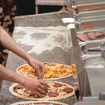 Pizza Hazırlık Tezgahı  - 2100x800mm - 2 Kapılı & 5 Çekmeceli - Soğutmalı Vitrin Dahil - 10x GN 1/3