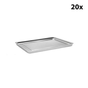 Paslanmaz Çelik Yemek Taşıma Tepsisi - Kenarlı - 375x250x40 mm - (20 Adet)
