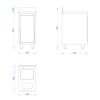 Dolaplı Lavabo Tezgahı – Evyeli ve Çöp Kutulu - 650x600 mm