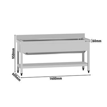 Tencere Yıkama Tezgahı ECO - 1600x600mm - Alt Raflı & 1 Evyeli
