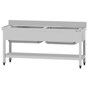 Tencere Yıkama Tezgahı ECO - 1600x600mm - Alt Raf ve 2 Evye ile