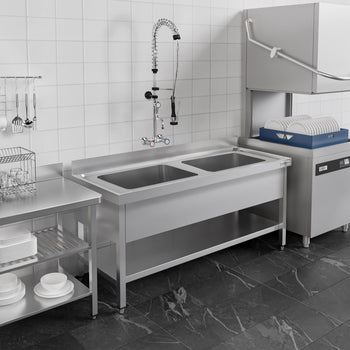 Tencere Yıkama Tezgahı ECO - 1600x600mm - Alt Raf ve 2 Evye ile