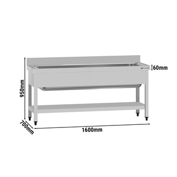 Tencere Yıkama Tezgahı ECO - 1600x700mm - Alt Raflı & 1 Evyeli