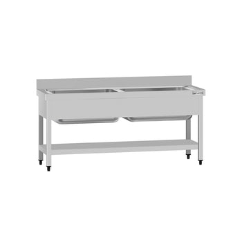 Tencere Yıkama Tezgahı ECO - 1600x700mm - Alt Raflı & 2 Evyeli
