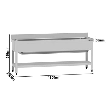 Tencere Yıkama Tezgahı ECO - 1800x700mm - Alt Raflı & 1 Evyeli