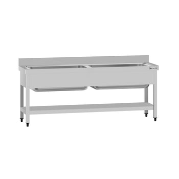 Tencere Yıkama Tezgahı ECO - 1800x700mm - Alt Raflı & 2 Evyeli