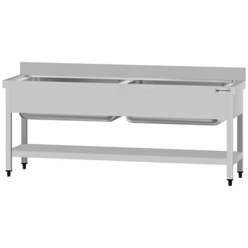 Tencere Yıkama Tezgahı ECO - 1800x700mm - Alt Raflı & 2 Evyeli