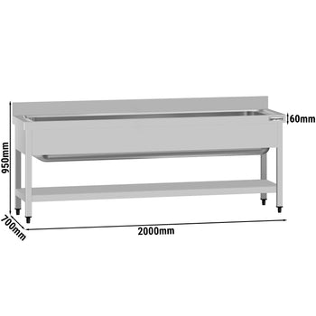 Tencere Yıkama Tezgahı ECO - 2000x700mm - Alt Raflı & 1 Evyeli