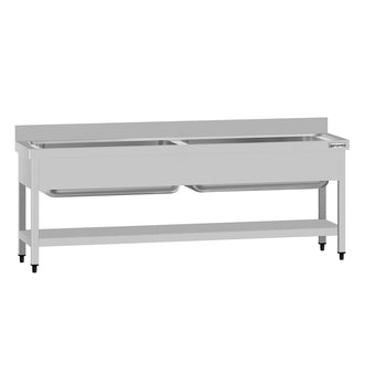 Tencere Yıkama Tezgahı ECO - 2000x700mm - Alt Raflı & 2 Evyeli