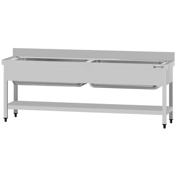 Tencere Yıkama Tezgahı ECO - 2000x700mm - Alt Raflı & 2 Evyeli