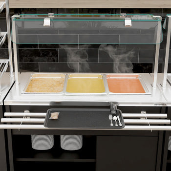 Tekerlekli Sıcak Açık Büfe Tezgahı DANZIG - 1300 mm - 3x GN 1/1 için - Tepsi Kızaklı - Siyah