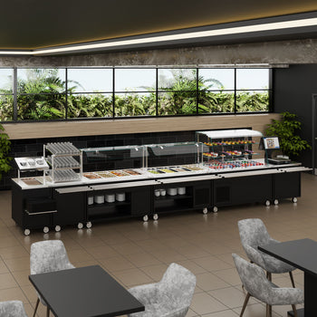 Soğutmalı Büfe Arabası DANZIG - 1600 mm - 2 Raflı - Tepsi Kızaklı - Siyah