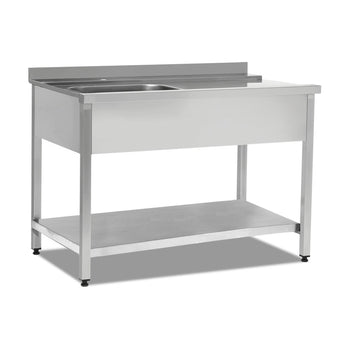 Bulaşık Maki̇nesi̇ Gi̇ri̇ş Tezgahı - Tek Evyeli Taban Raflı (Sol) - 600 mm