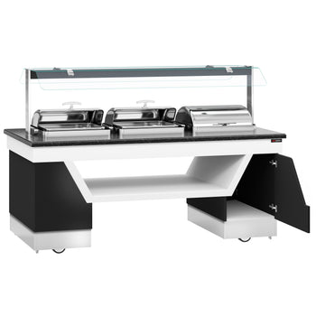 Sıcak Açık Büfe Tezgahı BELFAST - 2300mm - 3 Reşo Kaplı & Tekerlekli