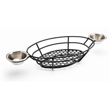 Çift Sosluklu Büyük Oval Ekmek-Patates Sunum Sepeti - 20 Adet - Alba