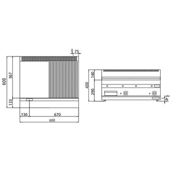 Elektrikli Pleyt Izgara - 9kW - Yarı Oluklu - Pişirme Yüzeyi: 595x500mm