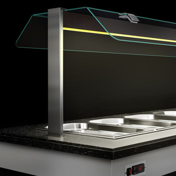 Sıcak Açık Büfe Tezgahı DUBLIN - 2000mm - Benmarili & Tekerlekli - 5x GN 1/2 için