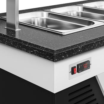 Sıcak Açık Büfe Tezgahı BELFAST - 1600mm - Benmarili& Tekerlekli - 4x GN 1/1 için