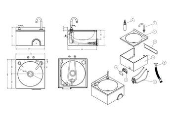 El Yıkama Lavabosu - Musluk Bataryalı (Sıcak ve Soğuk Su bağlantısı) & Sabunluklu
