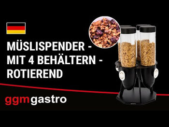 Mısır Gevreği Dispenseri - Dörtlü - Döner - Ø120mm - Siyah - Dönme Mekanizması - 4 Plastik Hazne - 4x3,6L - Paslanmaz Çelik Stand