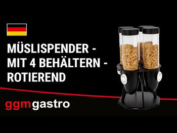 Mısır Gevreği Dispenseri - Dörtlü - Döner - Ø120mm - Siyah - Dönme Mekanizması - 4 Plastik Hazne - 4x3,6L - Paslanmaz Çelik Stand