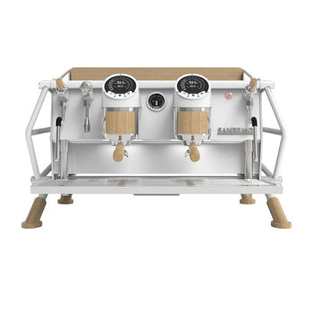 Tam Otomatik Espresso Kahve Makinesi - 2 Gruplu - Beyaz-Ahşap - Cafe Racer Custom - Sanremo