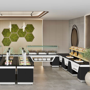 Sıcak Açık Büfe Tezgahı BELFAST - 2300mm - 3 Reşo Kaplı & Tekerlekli